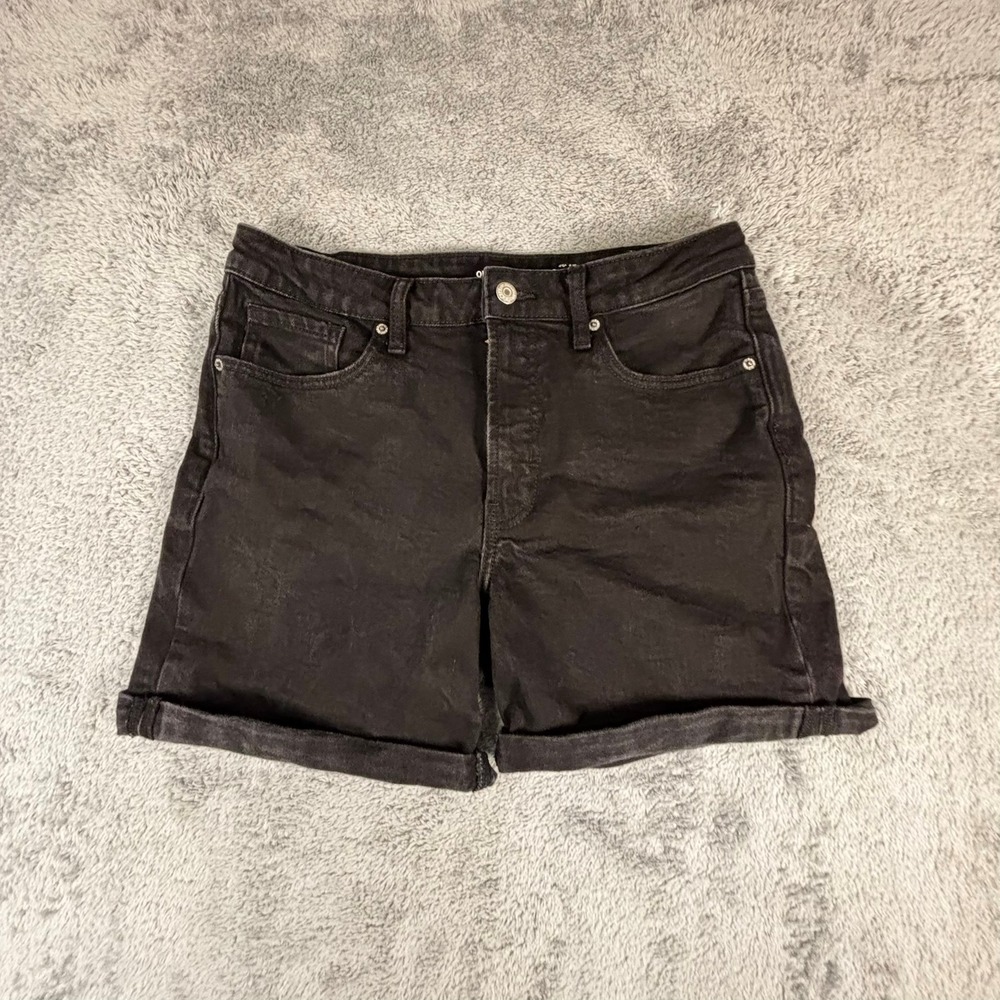Old Navy OG Straight Black Denim Shorts High Rise Cuffed Size 12 Button Fly